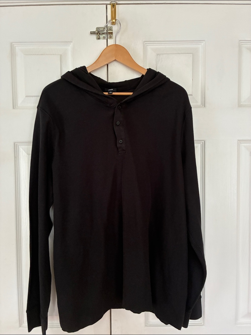 Vince long-sleeve Henley hoodie textured three-button closure cotton blend